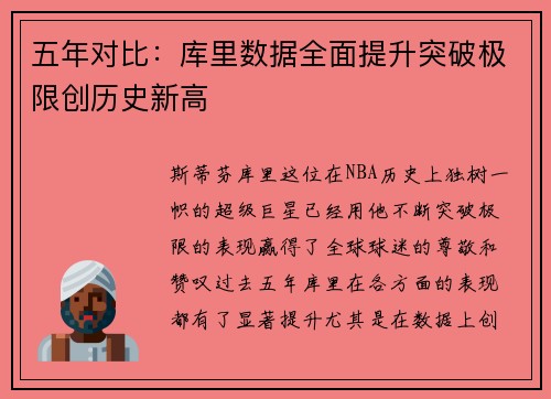 五年对比：库里数据全面提升突破极限创历史新高
